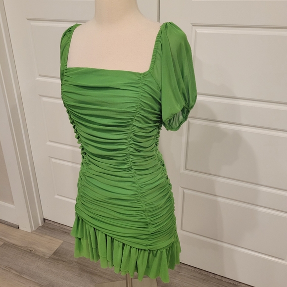 CHELSEA & VIOLET GREEN SHIRRED MESH DRESS SIZE LARGE NWT
